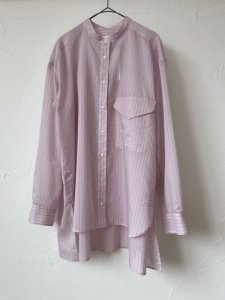 画像1: Porter des boutons　ストライプバンドカラーシャツ(ピンク) (1)