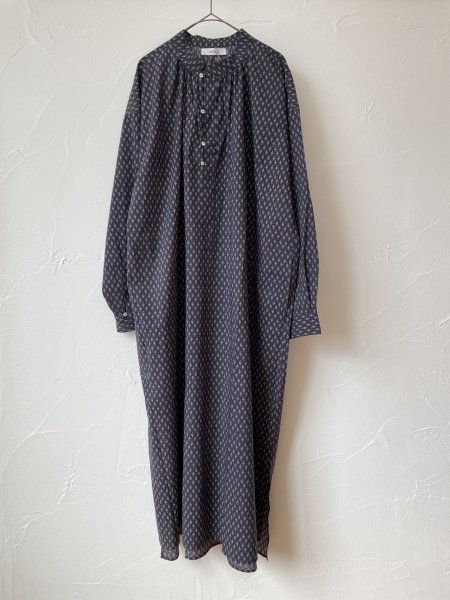 画像1: fog linen work 　コットン カルティック ワンピース ツリー ネイビー (1)