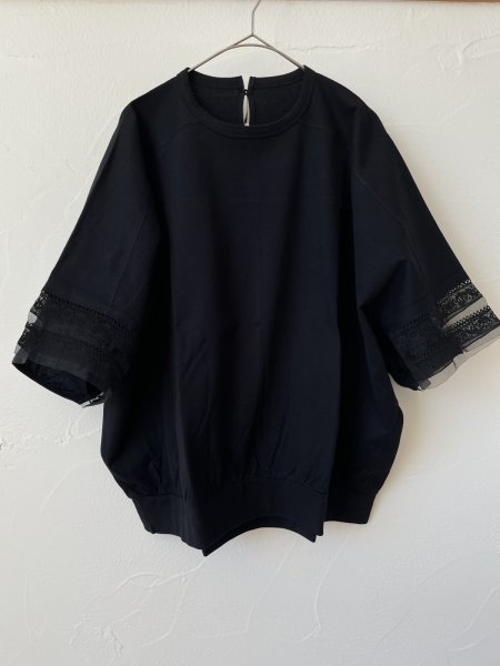 画像1: Porter des boutons　袖口CLUNY LACEレース　オーバルプルオーバー(ブラック） (1)